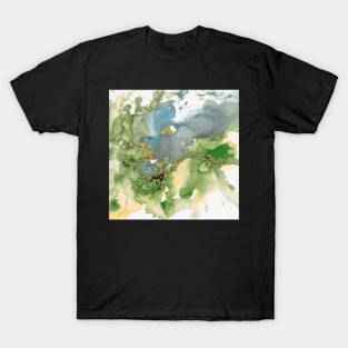 Spring water- alcobol ink abstract green and gold T-Shirt